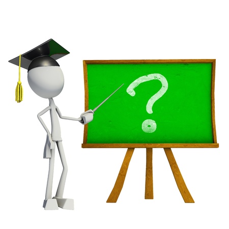 Teacher teaching with green board, made in 3D software, isolated on white background.の写真素材