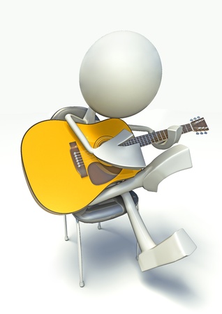 3D character playing on acoustic guitar, isolated on white background.の写真素材