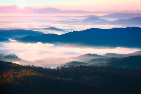 Sunrise landscape over the Blue Ridge Mountainsの写真素材