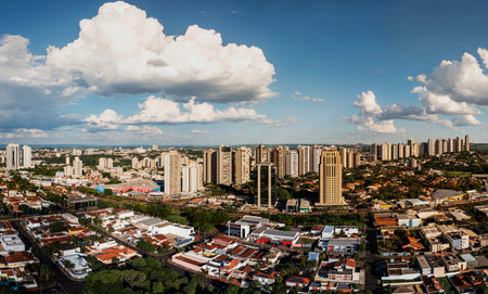 Ribeirao Preto, Sao Paulo, Brazil, 27th December, 2021 - Panoramic aerial view of buildings on Avenida Presidente Vargas and Avenida Joao Fiuza.のeditorial素材