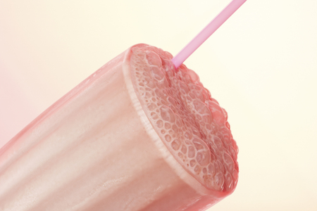 Yummy juice glass with fruits, pink color cup and background, colorized photograph including perfect lights, very tasty hot drink of luxury house.の写真素材