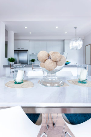 Trendy modern dining room and dinner table