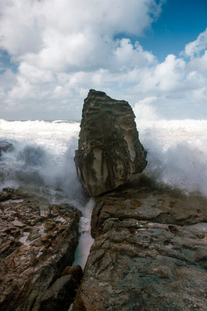 Storm waves crashing on the rocks, Bondi Australia