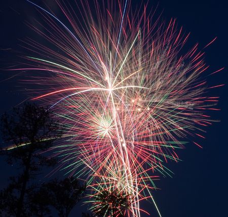A great close up of a fireworks finale on the Fourth of July. の写真素材