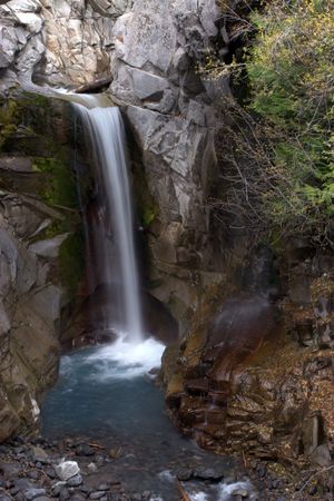 The final waterfall along Van Trump Creek on Mount Rainier, WA. の写真素材