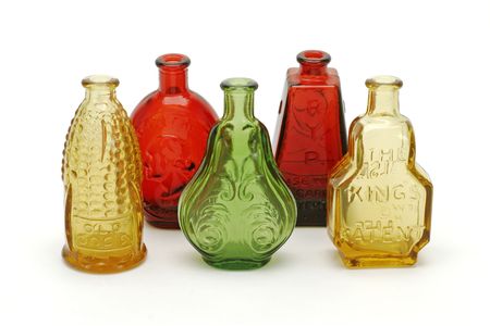 Isolated shot of a collection of vintage medicine bottles.の写真素材