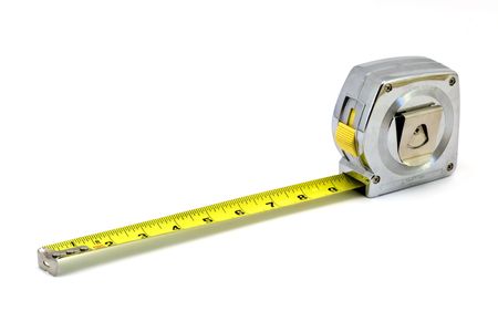 Isolated shot of a tape measure against a white background.の写真素材