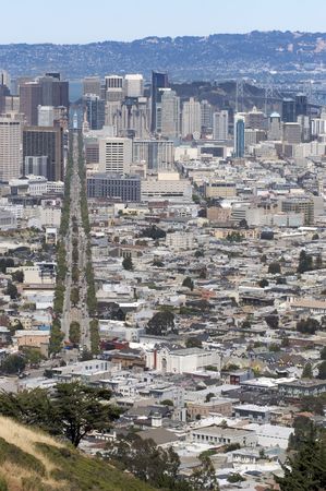 A shot of downtown San Francisco along Market Street taken from the top of Twin Peaksの写真素材