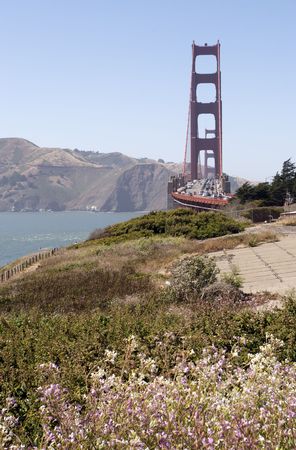A shot of the Golden Gate Bridge taken from the path to Baker Beach.の写真素材