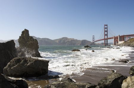 A shot of the Golden Gate Bridge taken from the Baker Beach.の写真素材