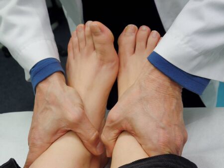 podiatry and biomechanics session with a patientの写真素材