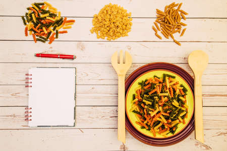 uncooked pasta base for restaurant preparations, menu items and menusの写真素材