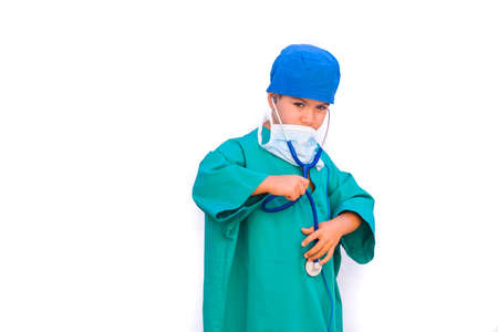 child dressed as a doctor. doctor-surgeon costume.の写真素材