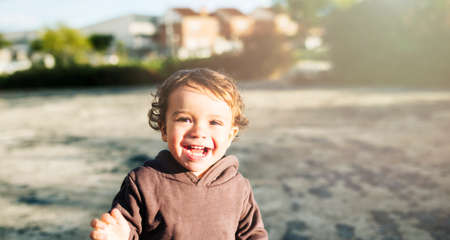 single-parent family concept. Nature walk in autumn afternoonの写真素材
