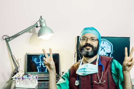 neurologist checking patient's magnetic resonance.の写真素材