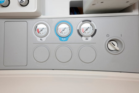 close-up of operating room ventilator pressure indicators
