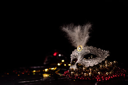 Venetian masks for carnival on a black backgroundの写真素材
