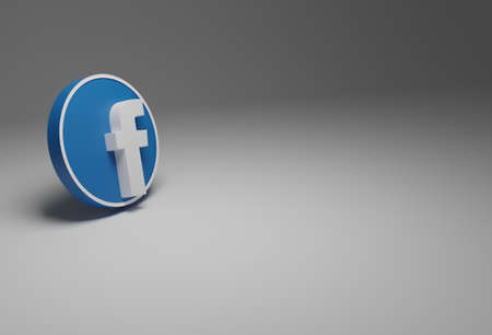 Facebook logo in white and blue isolated in background, all in 3d.のeditorial素材