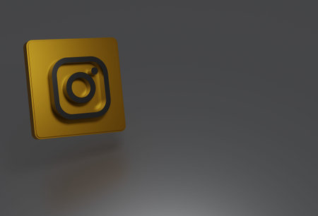Instagram logo in gold and silver color isolated on background, all in 3d.のeditorial素材