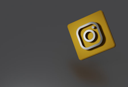 Instagram logo in gold and silver color isolated on background, all in 3d.のeditorial素材
