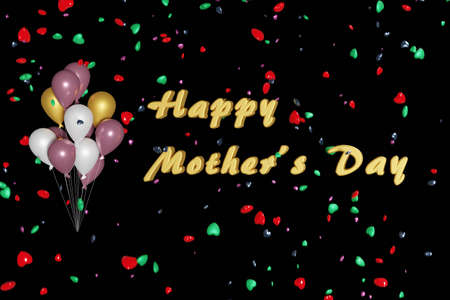 Mother's day greeting in 3d with balloons, hearts and caption.の写真素材