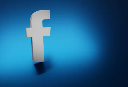 Facebook logo in white and blue isolated in background, all in 3d.のeditorial素材