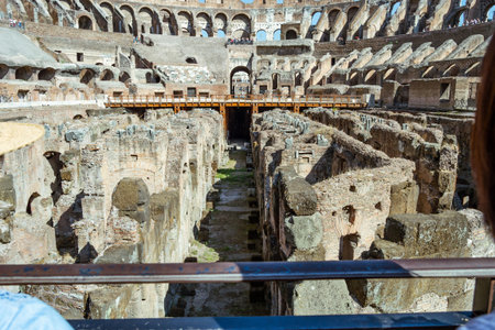 ruins of the Roman coliseum in the city of Rome, Italy.