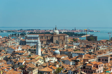 Aerial view of the city of Venice. Tourism in Italy.