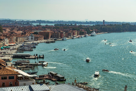 Aerial view of the city of Venice. Tourism in Italy.
