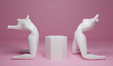 To show fashion or cosmetic products on pink background, mannequin torso, elegant female torso, 3d rendering.の写真素材