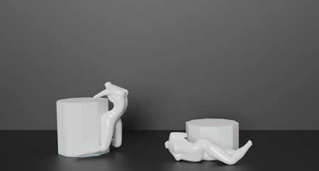 To show fashion or cosmetic products on dark background, mannequin torso, elegant female torso, 3d rendering.の写真素材