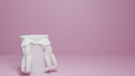 To show fashion or cosmetic products on pink background, mannequin torso, elegant female torso, 3d rendering.の写真素材