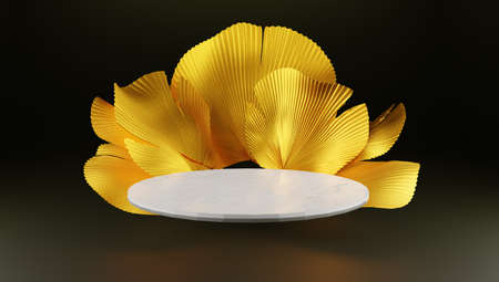 3d rendering. Podium for product display in dark and gold color.の写真素材