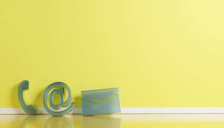 Business contact icons in magenta. phone, email and address 3D Rendering .の写真素材