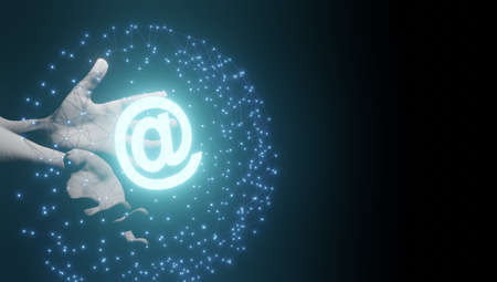 Business contact icons in magenta. phone, email and address 3D Rendering .の写真素材