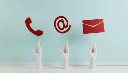Business contact icons in magenta. phone, email and address 3D Rendering .の写真素材