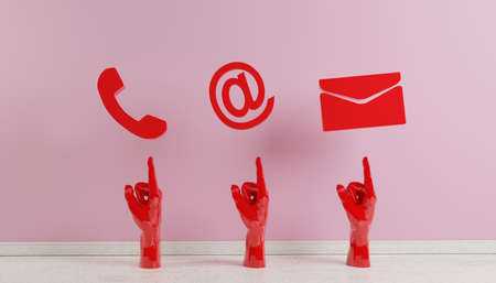 Business contact icons in magenta. phone, email and address 3D Rendering .の写真素材