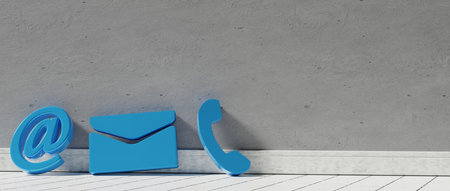 Business contact icons in magenta. phone, email and address 3D Rendering .の写真素材