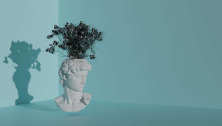 Brainstorming concept. Davids head sprouting ideas in the form of light bulbs. 3d renderingの写真素材