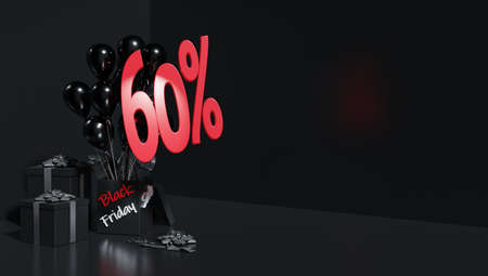 3D RENDERING. Discounts for the black friday party. Red numbers on black backgroundの写真素材