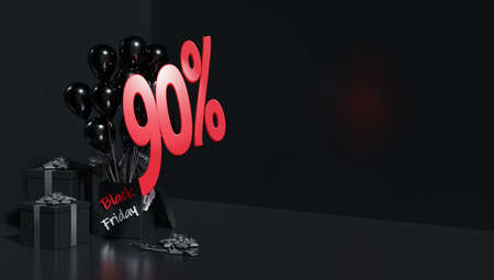 3D RENDERING. Discounts for the black friday party. Red numbers on black backgroundの写真素材