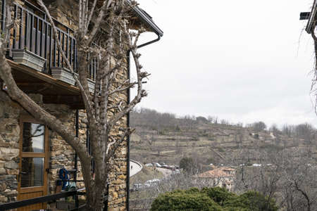 Typical rural landscapes built with black slate stone. Black villages of the alcarriaの写真素材