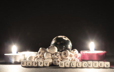 Mountains of pumpkins to celebrate halloween night with the happy halloween sign.の写真素材