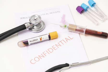 Close-up of positive blood sample from allergyの写真素材