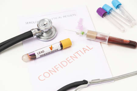 Close-up of positive blood sample from lead.の写真素材