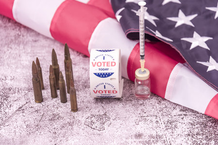 Elections in the United States. Concept of a continuity vote for guns, or a vote for a better social...