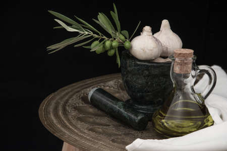 Virgin olive oil from Spain on a black background.の写真素材