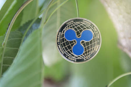 ripple, cryptocurrency concept, tree-born currency concept. blockchainの写真素材