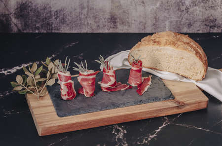 Typical Spanish leg of acorn-fed Serrano ham.の写真素材