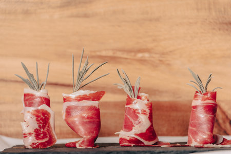 Typical Spanish leg of acorn-fed Serrano ham.の写真素材